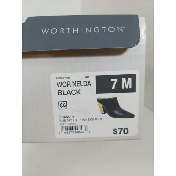 Worthington Women's Size 7 Nelda Mules 7M Black Gold Shiny Heel Slip On - Picture 13 of 13